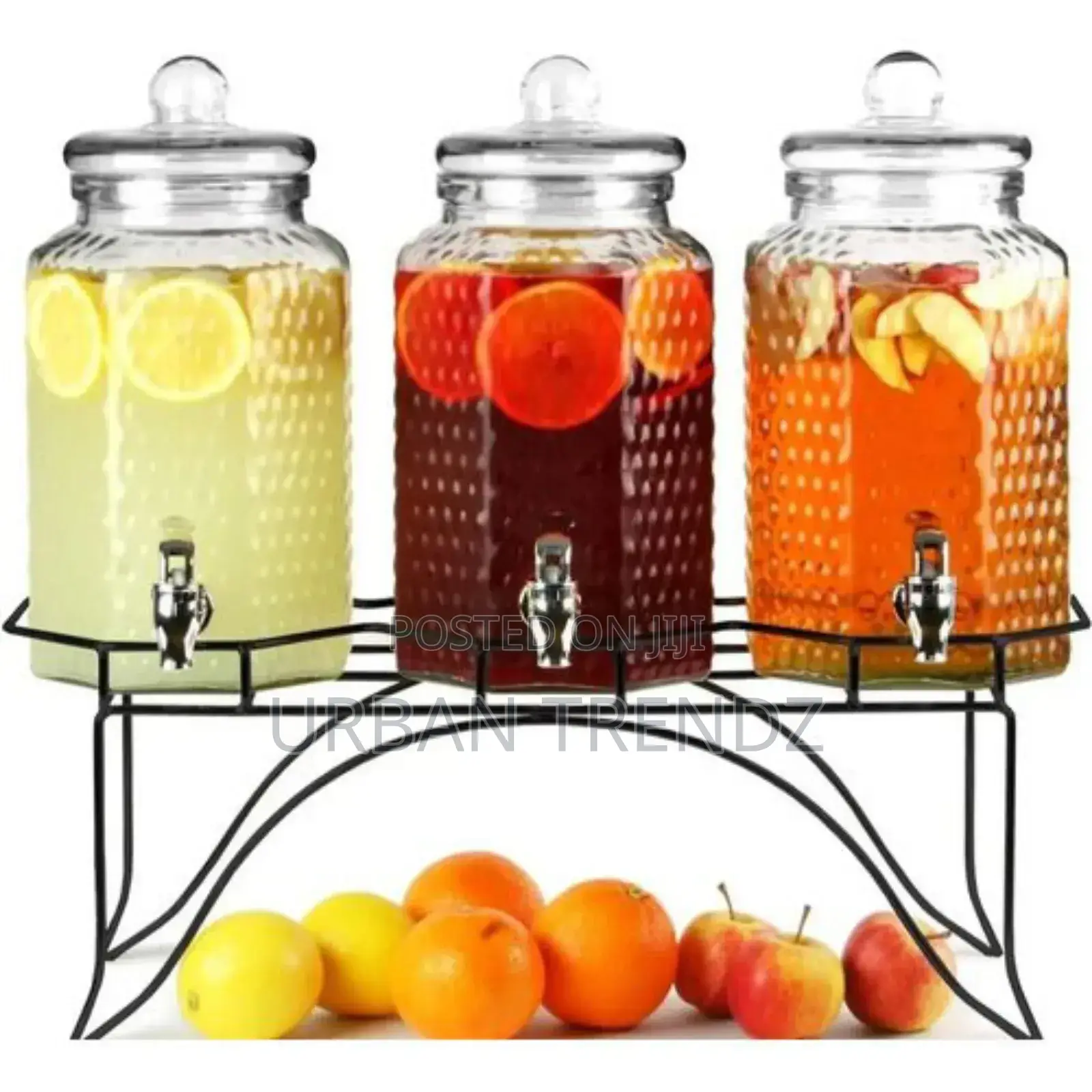3 Bottles Water Juice Glass Dispenser With Tap-Transparent