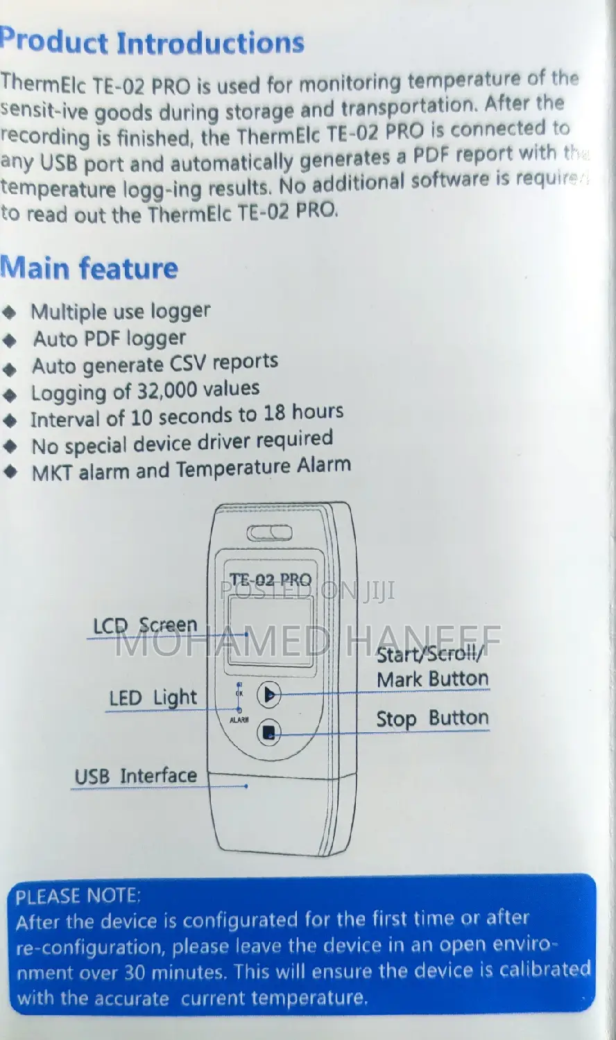 Therm Te 02 Temperature Data Logger for Cold Room