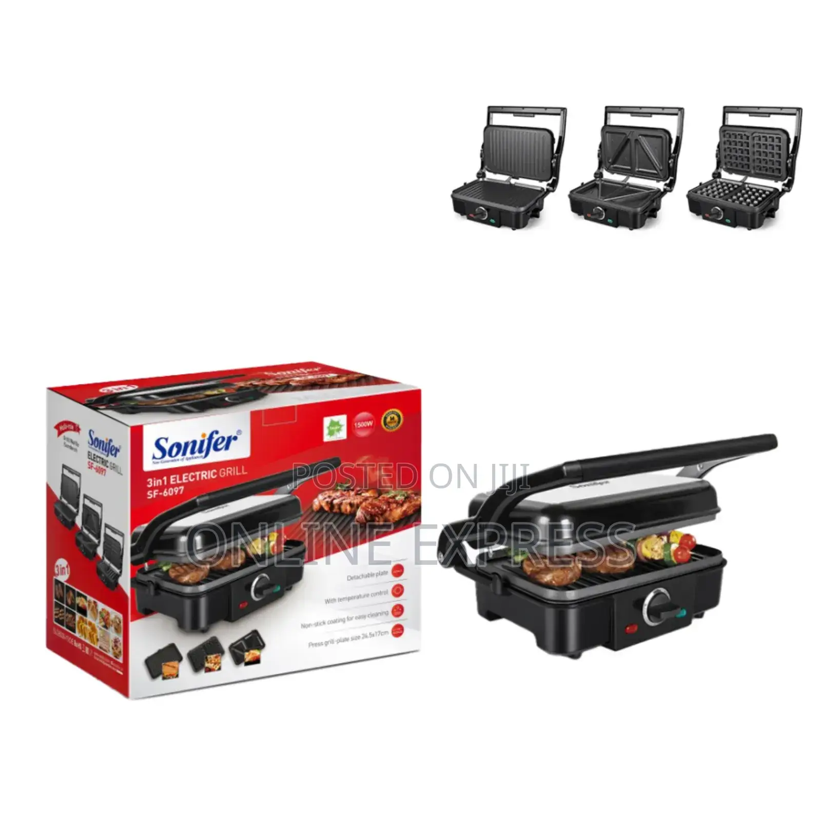 Sonifer 3in1 Waffle Maker, Sandwich and BBQ Electric Pan