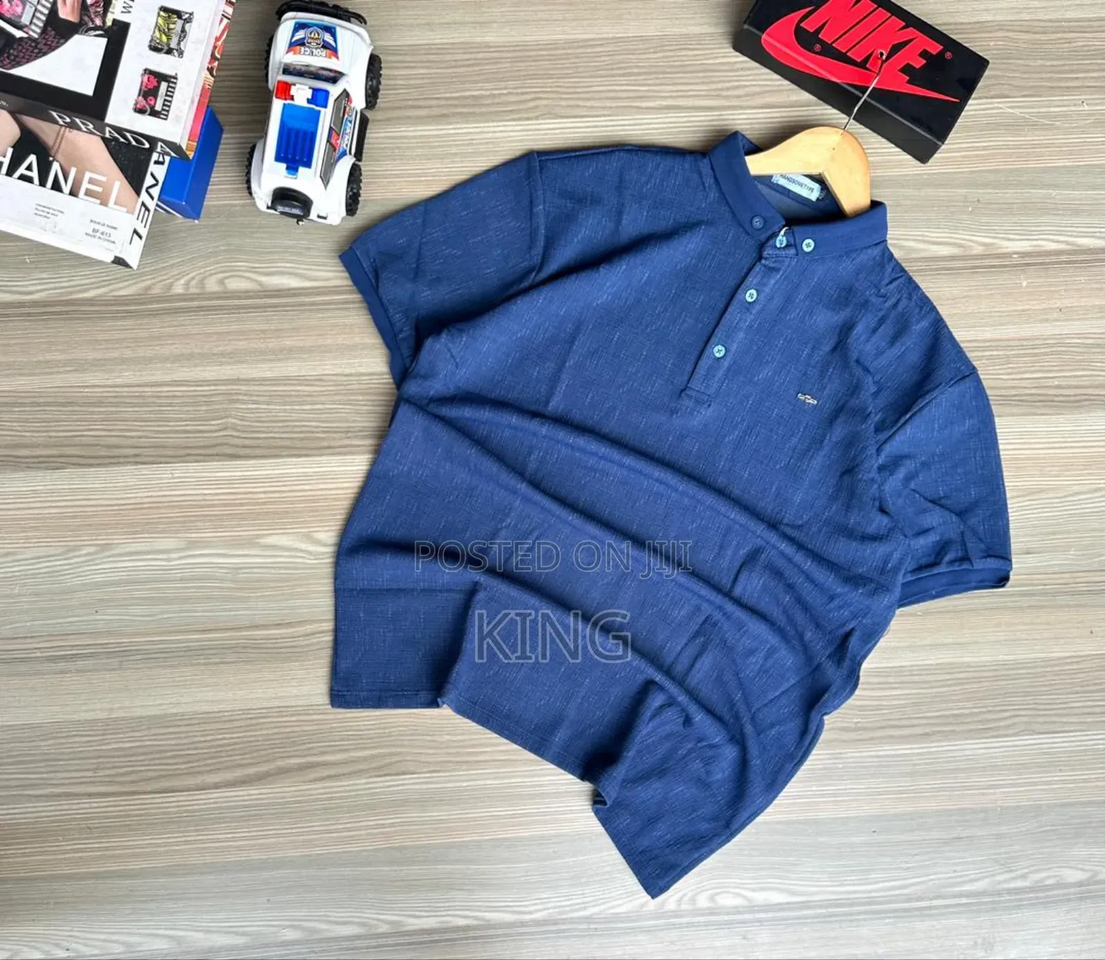 Blue Polo Collar T Shirt. Simple and Classic