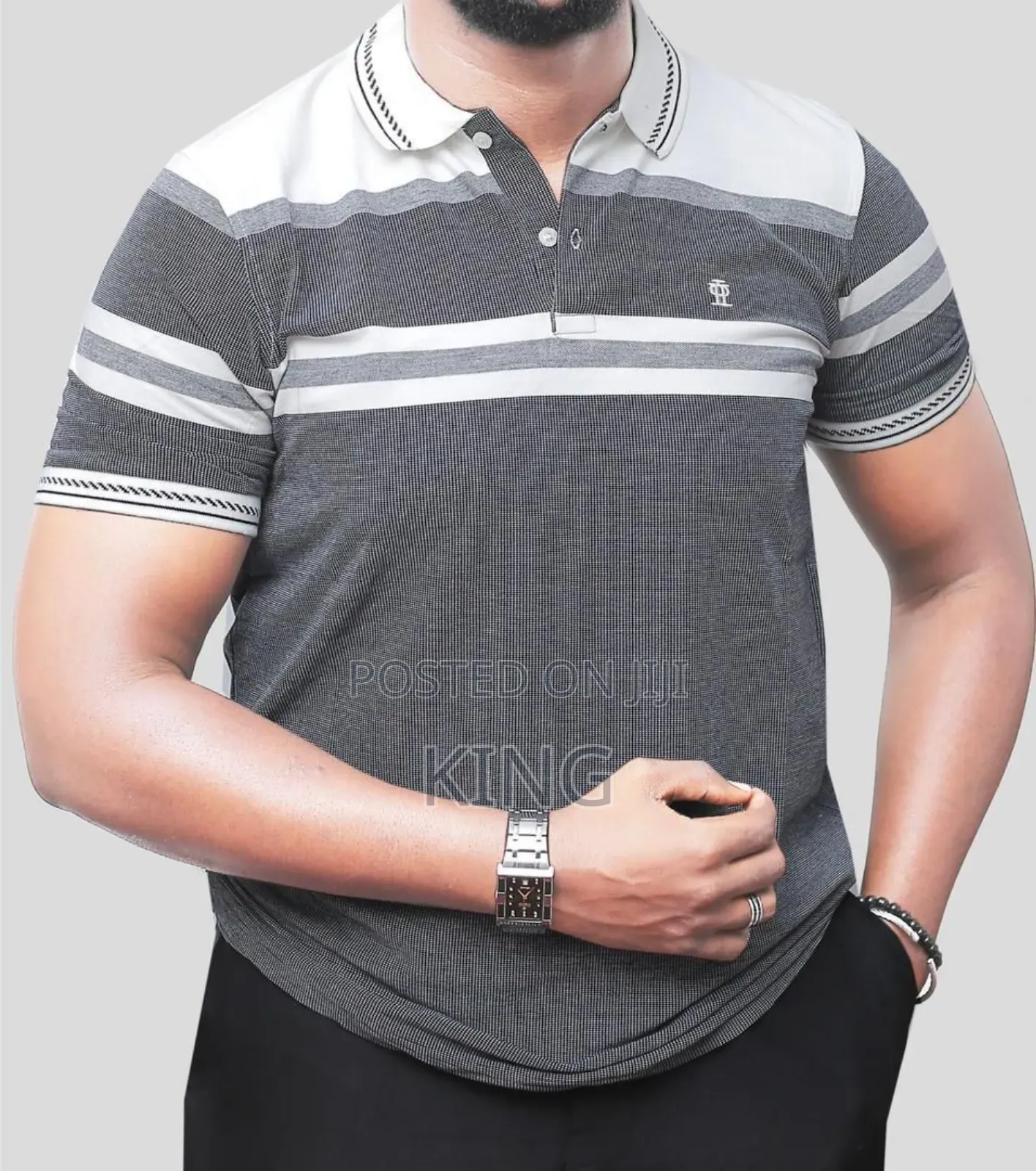 White -Grey Polo Collar T Shirt. Simple and Classic