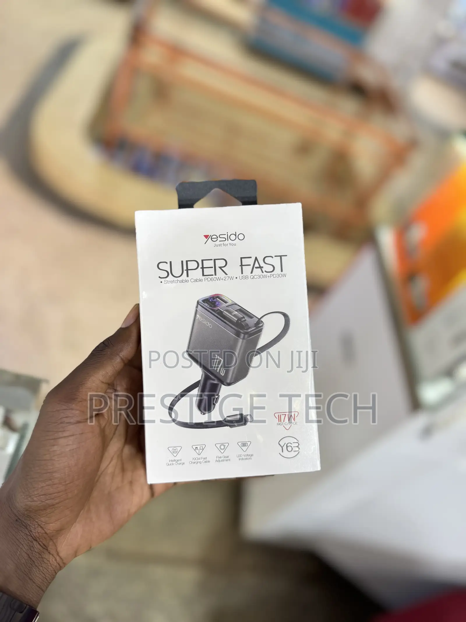 Yesido Super Fast Car Charger With Inbuilt Cables 117W