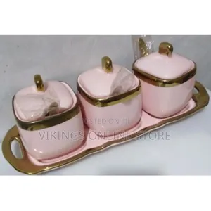 Set of 3 Coffee and Sugar Ceramic Gold – Colour May Vary