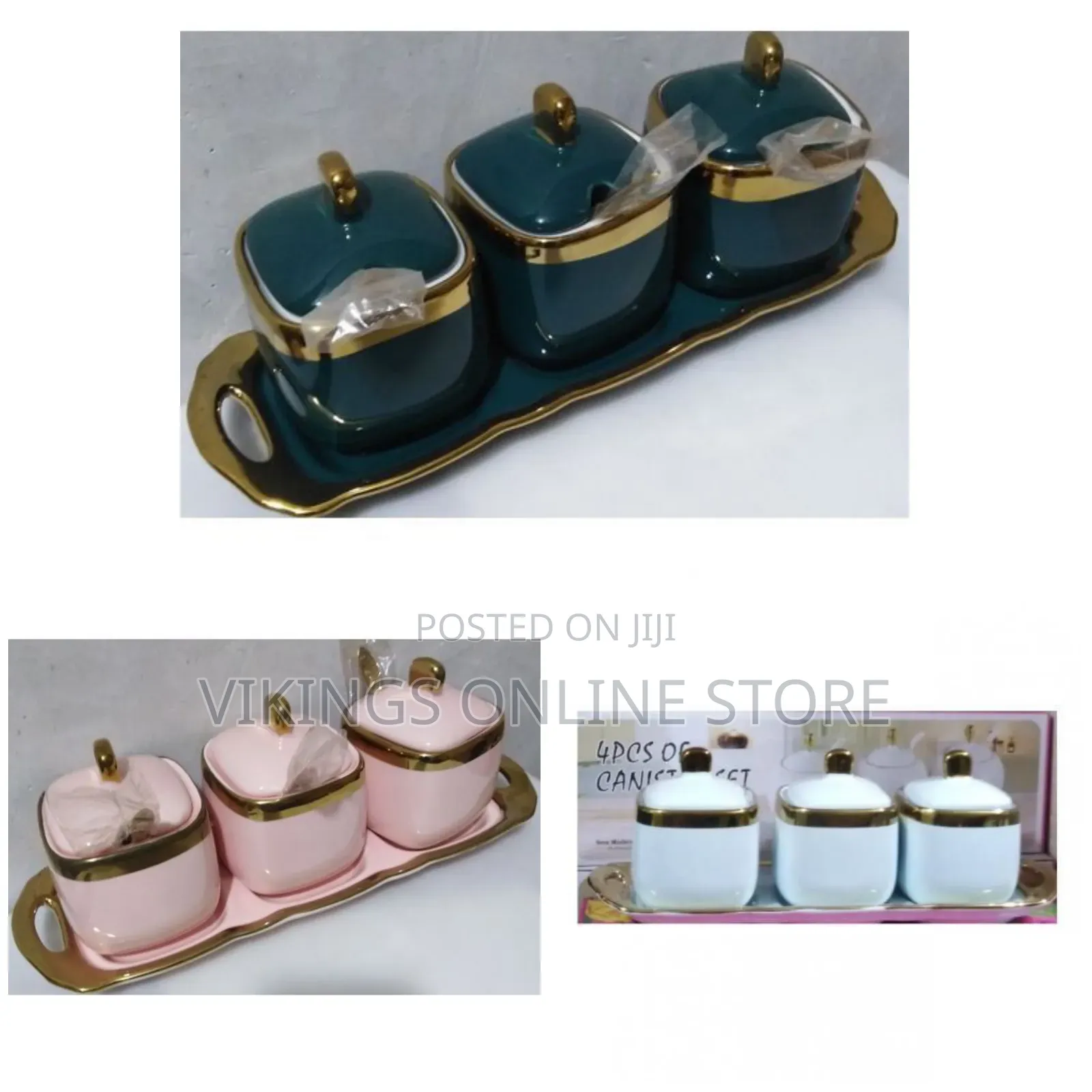 Set of 3 Coffee and Sugar Ceramic Gold – Colour May Vary