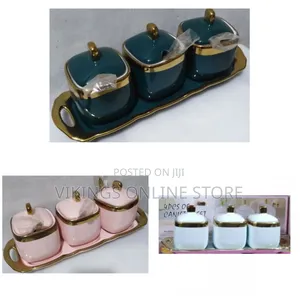 Set of 3 Coffee and Sugar Ceramic Gold – Colour May Vary