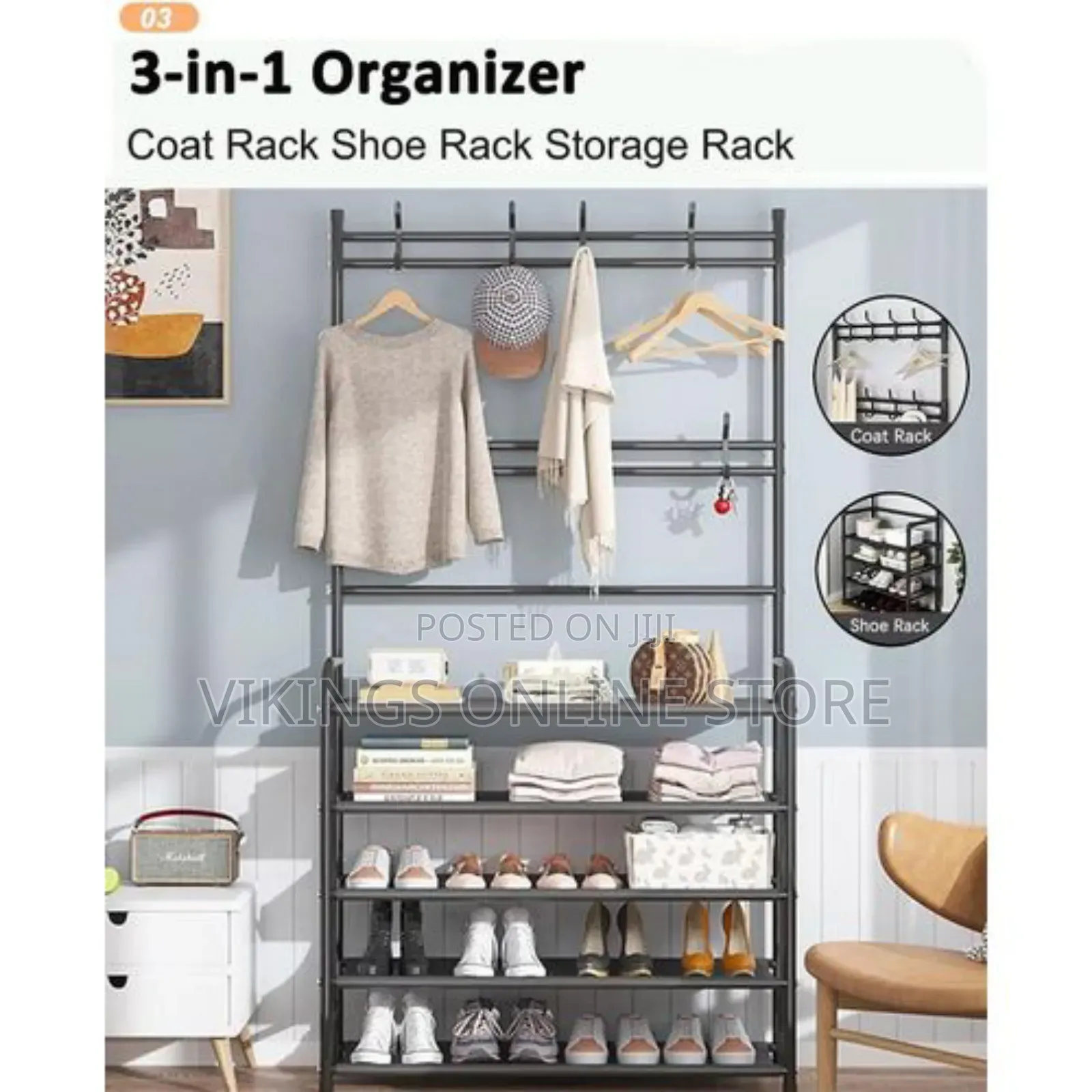 5-Tier Shoe Shelf and 8 Adjustable Metal Hooks Coat Rack,