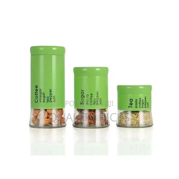 3 Piece Sugar Bowl Food Storage Tin Jar Canister Set
