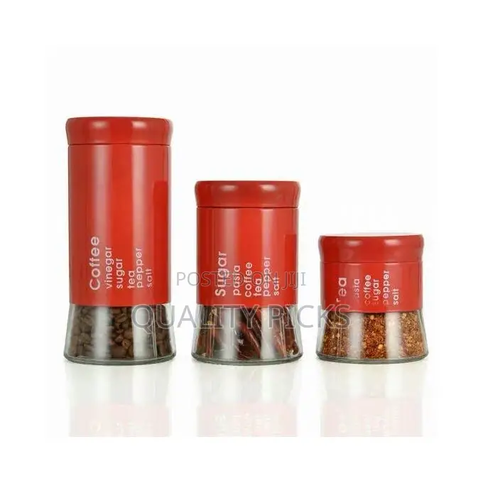 3 Piece Sugar Bowl Food Storage Tin Jar Canister Set