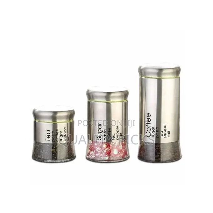 3 Piece Sugar Bowl Food Storage Tin Jar Canister Set