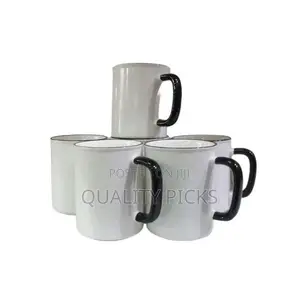6 Pieces of Black Handle Coffee Tea Cups Mugs- White