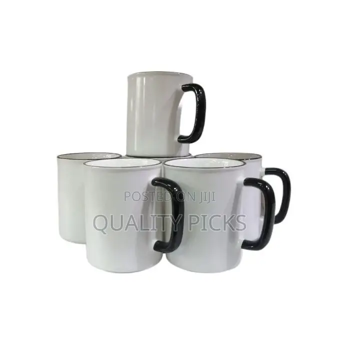 6 Pieces of Black Handle Coffee Tea Cups Mugs- White