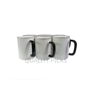 6 Pieces of Black Handle Coffee Tea Cups Mugs- White