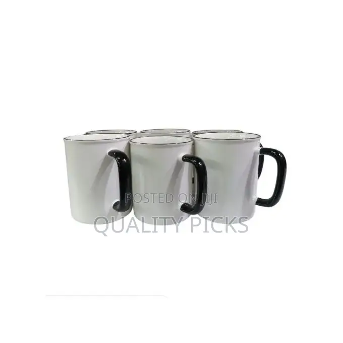 6 Pieces of Black Handle Coffee Tea Cups Mugs- White