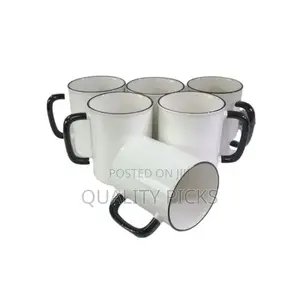 6 Pieces of Black Handle Coffee Tea Cups Mugs- White