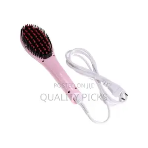 Electric Fast Hair Straightener Brush Comb Iron - Pink
