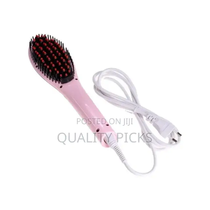 Electric Fast Hair Straightener Brush Comb Iron - Pink
