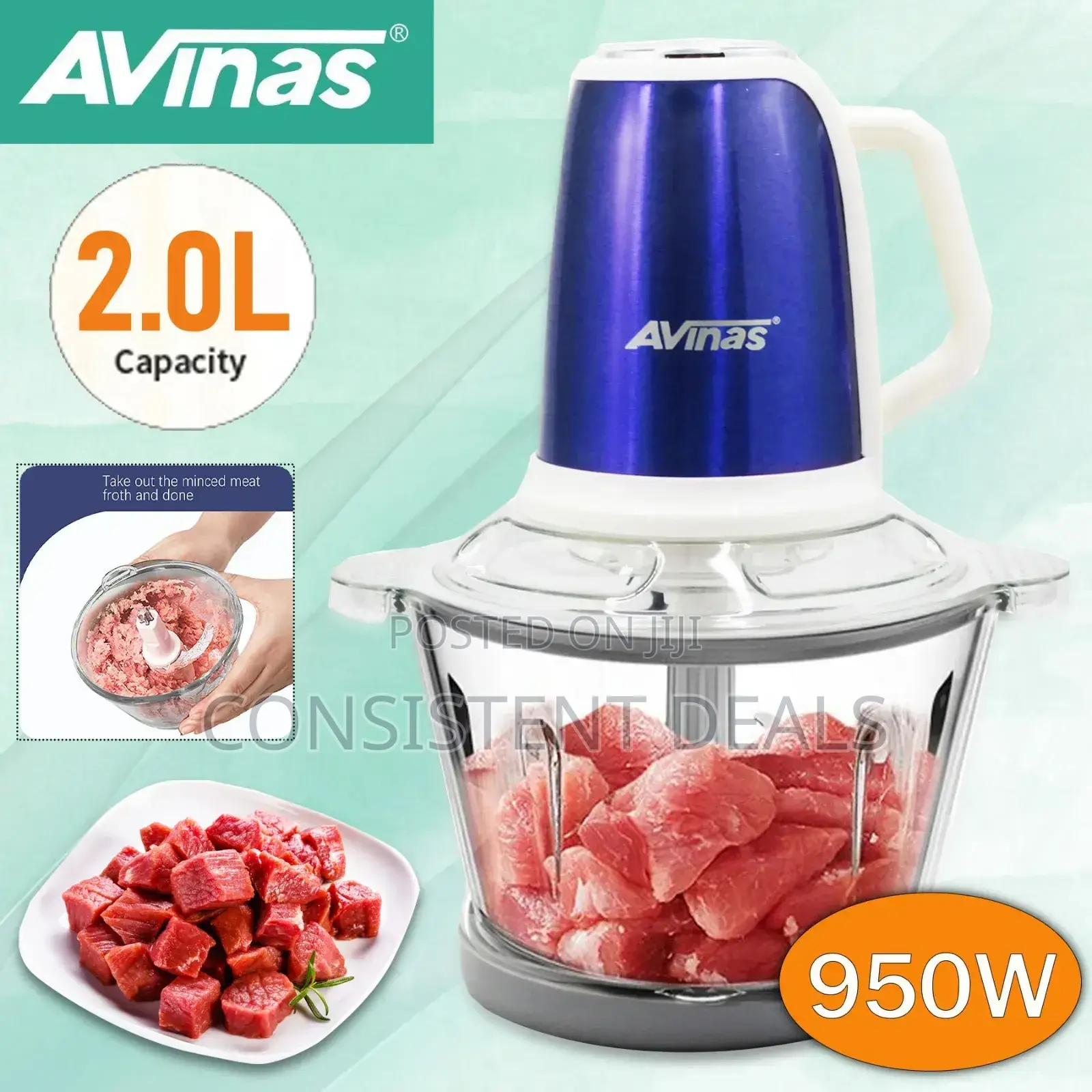 Avinas 2L Glass Bowl Meat Grinder