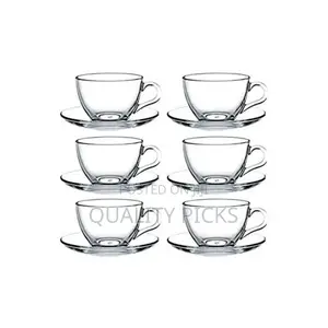 6 Pieces of Glass Tea Coffee Cups Mugs and 6 Saucers