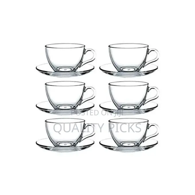 6 Pieces of Glass Tea Coffee Cups Mugs and 6 Saucers