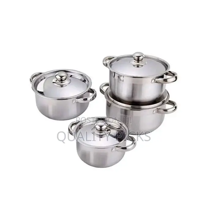 8 Piece Stainless Steel Saucepans Cookware Pots, Silver.