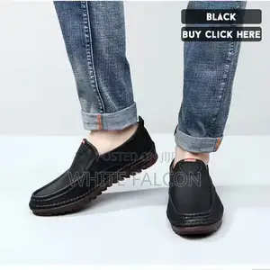Pu Leather and Rubber Sole Men's Walking Shoes- Black