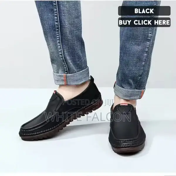 Pu Leather and Rubber Sole Men's Walking Shoes- Black