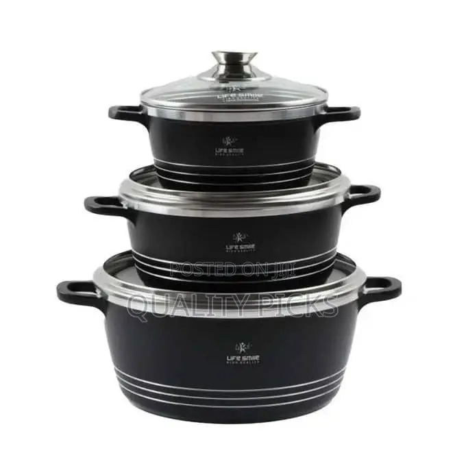 Life Smile 3 Pieces of Non Stick Serving Saucepans Cookware