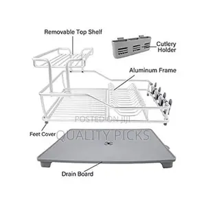 Aluminium Plate Dish Drying -2 Tier Rack With Drainer