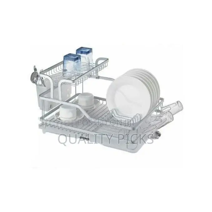 Aluminium Plate Dish Drying -2 Tier Rack With Drainer