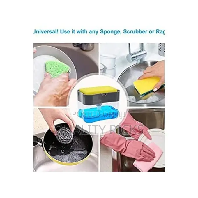 Soap Pump Dispenser and Sponge Holder - Grey.