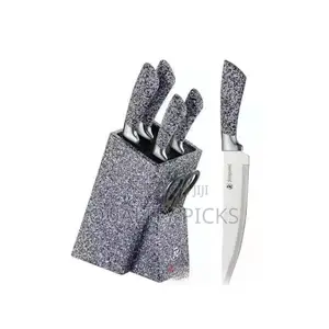 7 Piece Black Dotted Handle Knife Set in Wooden