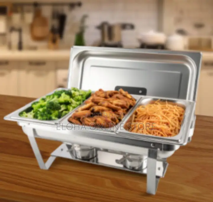 Triple 3 Compartment Chatting Dish Food Warmer- Silver
