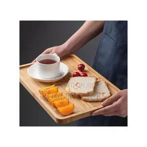 3 Piece Bamboo Wood Tea Food Serving Trays Plates - Brown