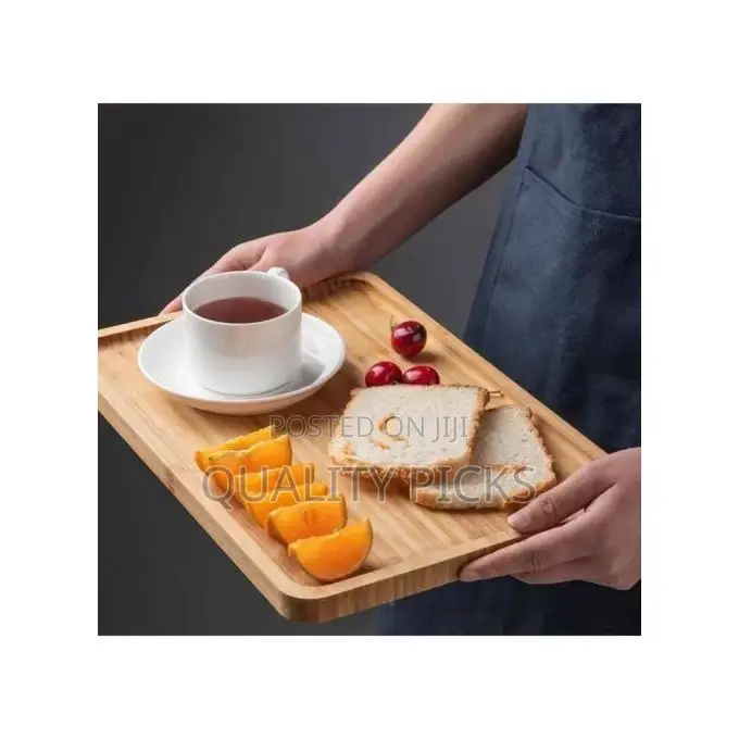 3 Piece Bamboo Wood Tea Food Serving Trays Plates - Brown