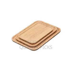 3 Piece Bamboo Wood Tea Food Serving Trays Plates - Brown
