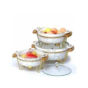3pcs Ceramic Food Warmer Chafing Dish Casseroles for Food