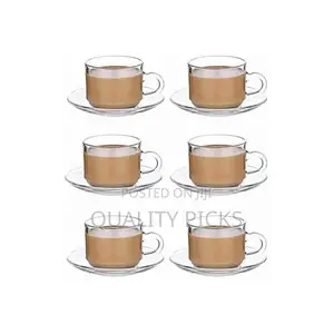 6 Pieces of Cups and 6 Saucers -Colourless.