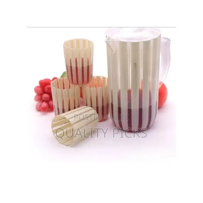 4 Piece Plastic Juice Tumbler Cups and 1piece Jug Water Set