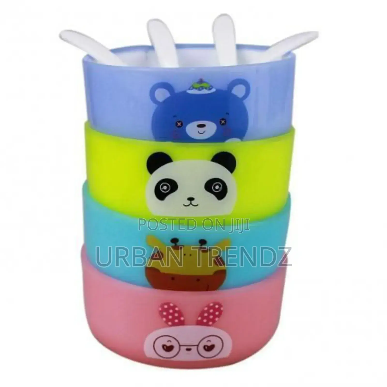 Kids Cartoon Bowls With Spoon Set 4pcs-Multicolor