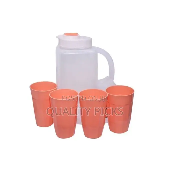 Plastic Water Fridge Bottle With 4 Glasses, 4L - Orange