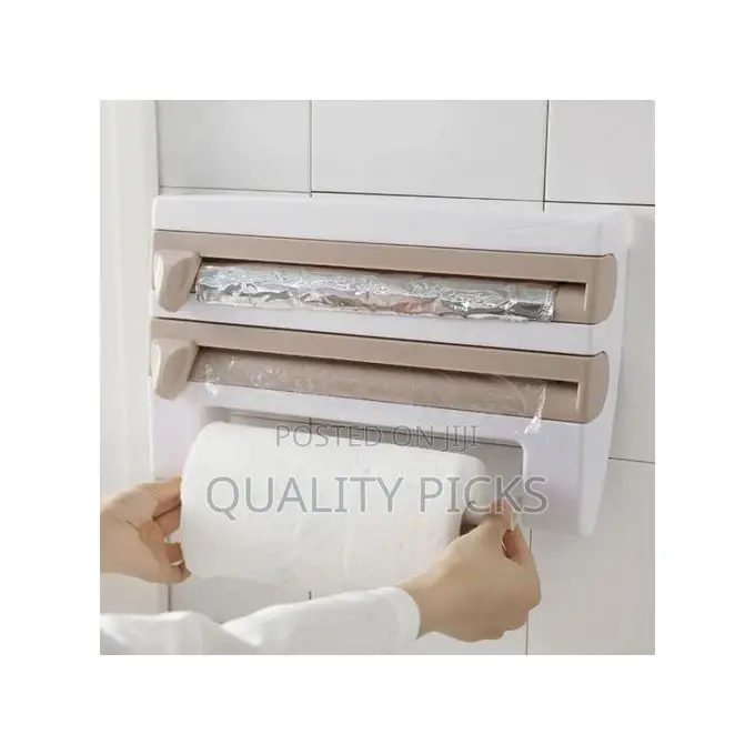 4 in 1 Cling Film, Paper Towel and Foil Storage Rack Cutter