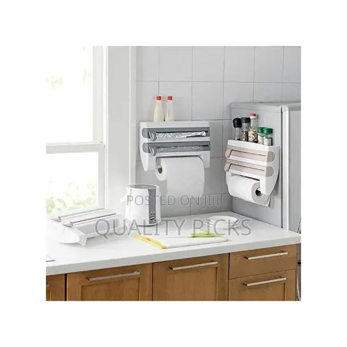 4 in 1 Cling Film, Paper Towel and Foil Storage Rack Cutter
