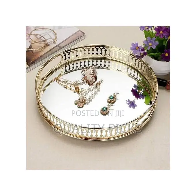 Round Makeup Jewelry Organizer Glass Vanity Mirror