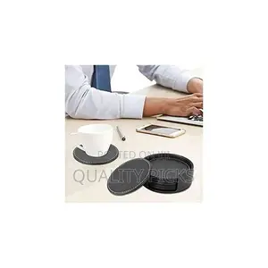 7 Piece Leather Drink Coasters Round Cup Mat Pad