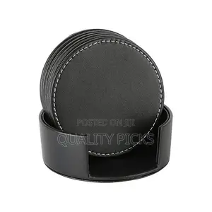 7 Piece Leather Drink Coasters Round Cup Mat Pad