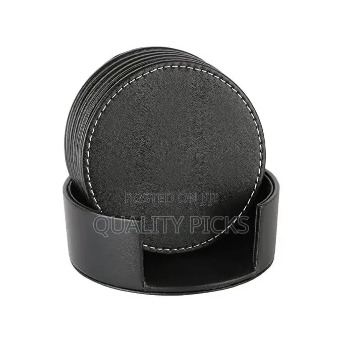 7 Piece Leather Drink Coasters Round Cup Mat Pad