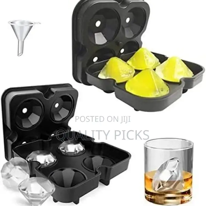 Silicone 4 PC Diamond Ice Cube Mould Tray for Whisky