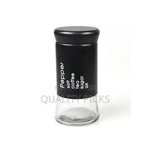 2 Pc Steel and Glass Pepper and Salt Shaker Set-Black White