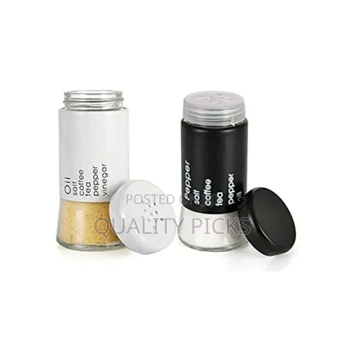 2 Pc Steel and Glass Pepper and Salt Shaker Set-Black White