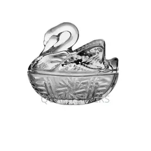 Swan Shaped Glass Candy Dish With Lid Sugar Bowl Cookie Jar